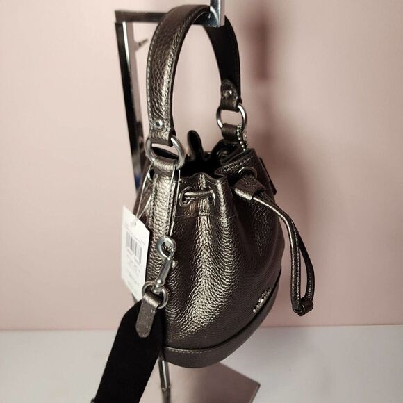 NWT COACH CE589 Dempsey Drawstring Bucket Bag 15 Silver/Metallic Gunmetal - Picture 4 of 7
